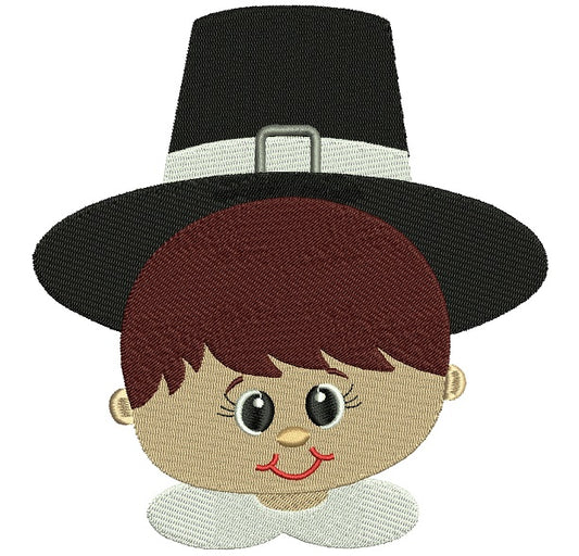 Little Boy Looks Like a Pilgrim Wearing Big Hat Filled Machine Embroidery Design Digitized Pattern