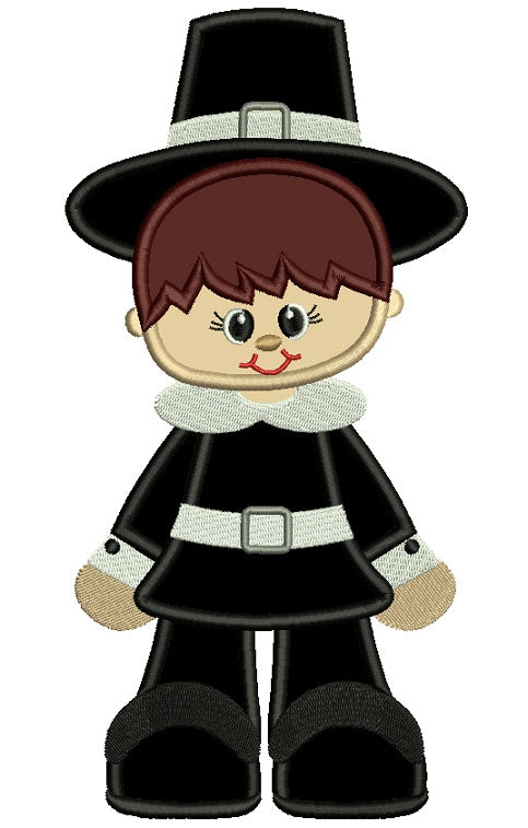 Little Boy Looks Like a Pilgrim for Thanksgiving Applique Machine Embroidery Design Digitized Pattern