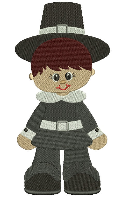 Little Boy Looks Like a Pilgrim for Thanksgiving Filled Machine Embroidery Design Digitized Pattern
