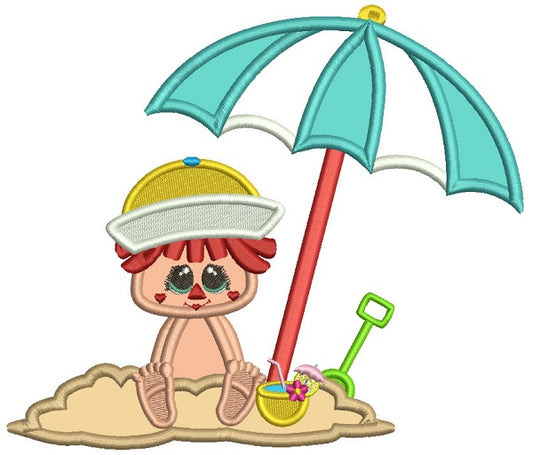 Little Boy On The Beach Sitting In The Sand Summer Applique Machine Embroidery Design Digitized Pattern