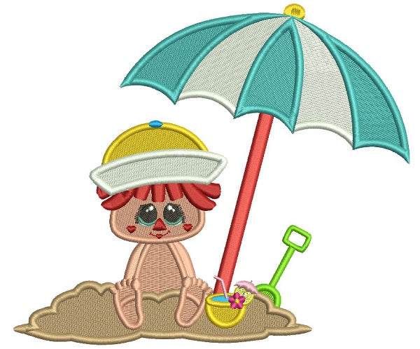 Little Boy On The Beach Sitting In The Sand Summer Filled Machine Embroidery Design Digitized Pattern
