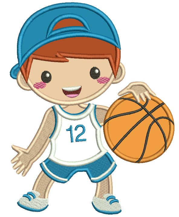 Little Boy Playing Basketball Applique Machine Embroidery Design Digitized Pattern