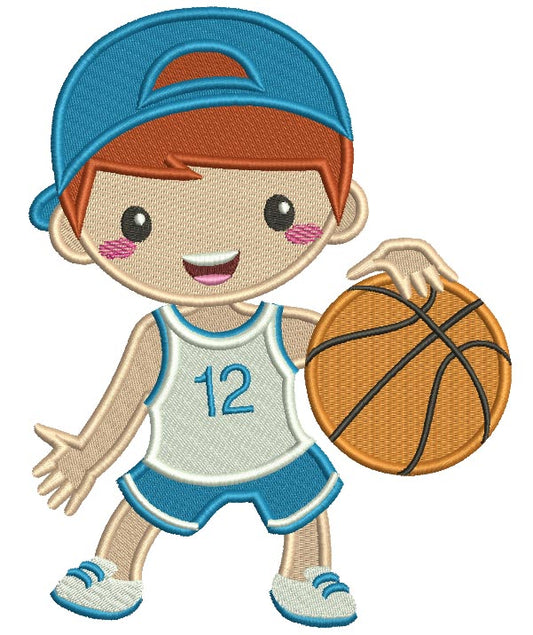 Little Boy Playing Basketball Filled Machine Embroidery Design Digitized Pattern