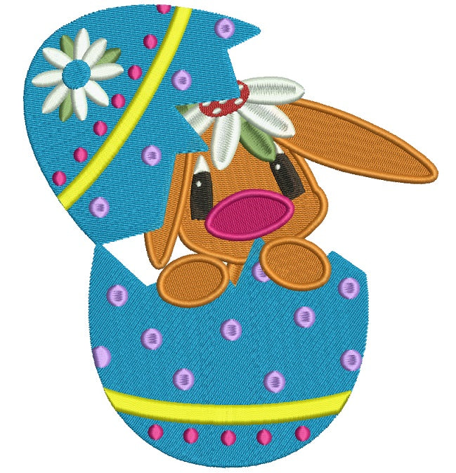 Little Bunny Hatching Out of Easter Egg Filled Machine Embroidery Design Digitized Pattern