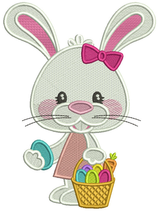 Little Bunny Holding Basket With Easter Eggs And Carrot Filled Machine Embroidery Design Digitized Pattern