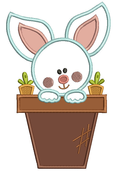 Little Bunny Inside a Flower Pot Easter Applique Machine Embroidery Design Digitized Pattern