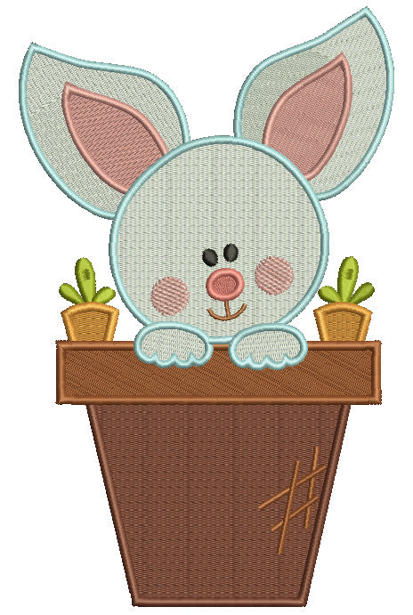 Little Bunny Inside a Flower Pot Easter Filled Machine Embroidery Design Digitized Pattern