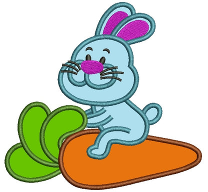 Little Bunny Rabbit On a Carrot Applique Machine Embroidery Digitized Design Pattern