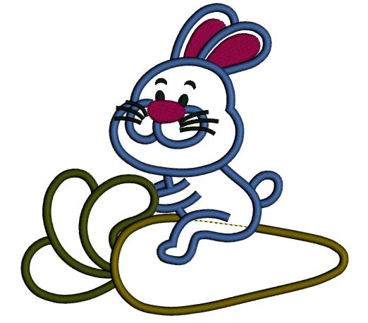 Little Bunny Rabbit On a Carrot Applique Machine Embroidery Digitized Design Pattern