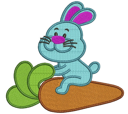 Little Bunny Rabbit On a Carrot Filled Machine Embroidery Digitized Design Pattern
