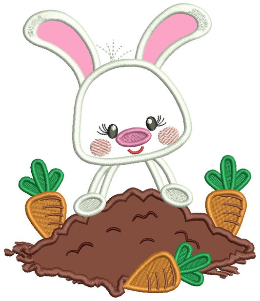 Little Bunny With Lots Of Carrots Applique Easter Machine Embroidery Design Digitized Pattern