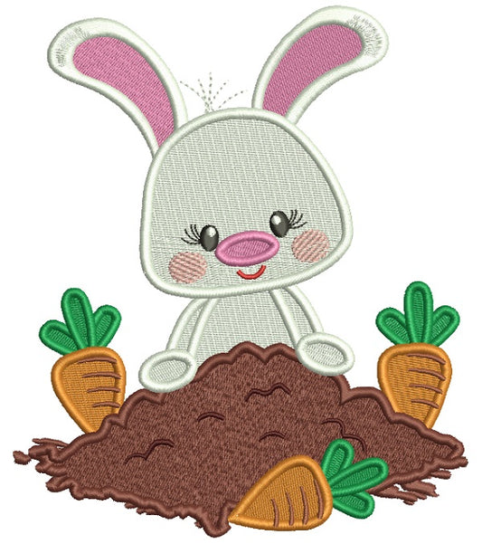 Little Bunny With Lots Of Carrots Filled Easter Machine Embroidery Design Digitized Pattern