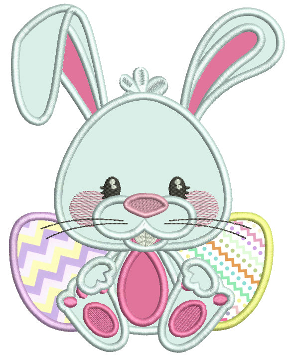 Little Bunny With Two Easter Eggs Applique Machine Embroidery Design Digitized Pattern