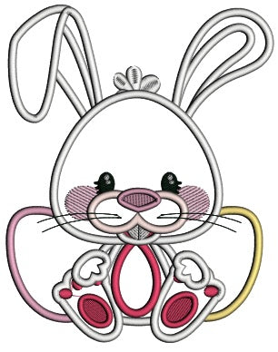 Little Bunny With Two Easter Eggs Applique Machine Embroidery Design Digitized Pattern