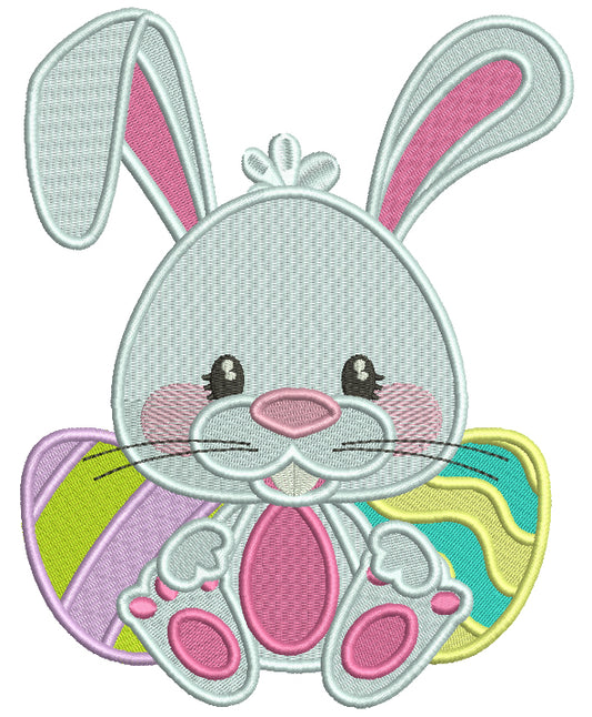 Little Bunny With Two Easter Eggs Filled Machine Embroidery Design Digitized Pattern
