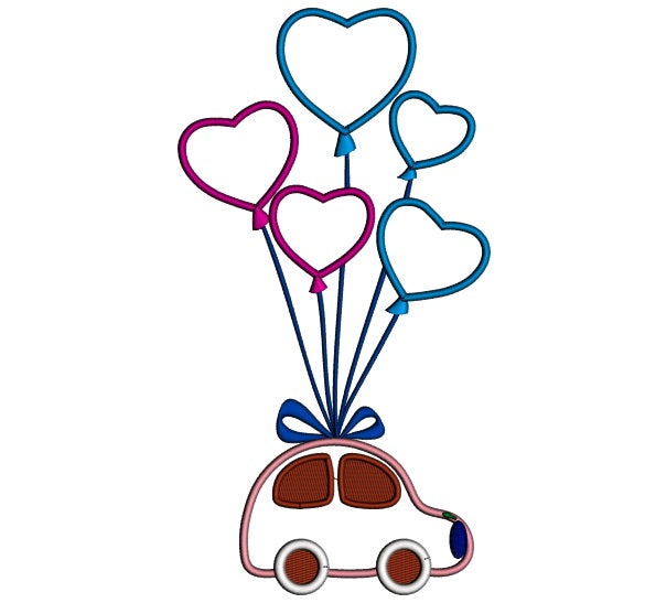 Little Car With Huge Balloons Applique Machine Embroidery Design Digitized Pattern