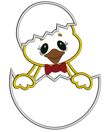 Little Chick Hatching From The Egg Applique Machine Embroidery Digitized Design Pattern