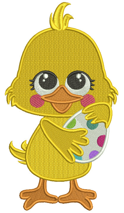 Little Chick Holding Easter Egg Filled Machine Embroidery Design Digitized Pattern
