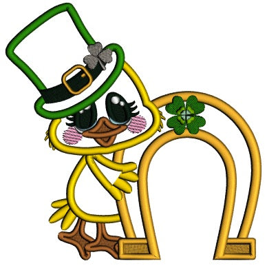 Little Chick Holding a Horseshoe Applique St. Patrick's Day Machine Embroidery Design Digitized Pattern