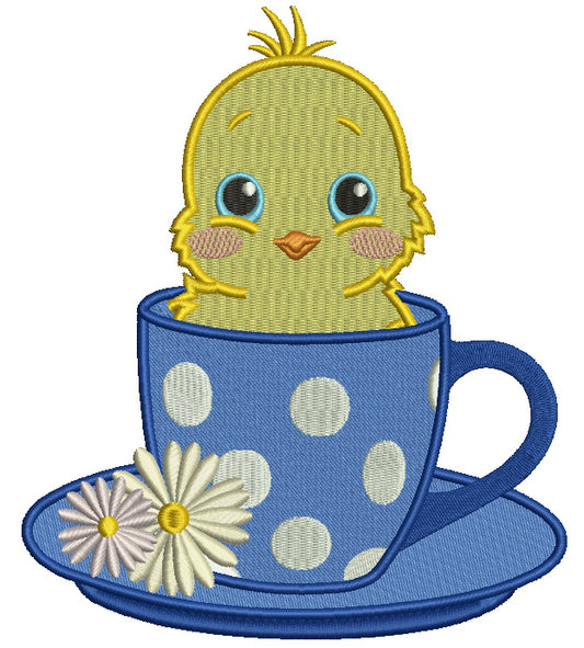 Little Chick Inside Tea Cup Easter Filled Machine Embroidery Design Digitized Pattern