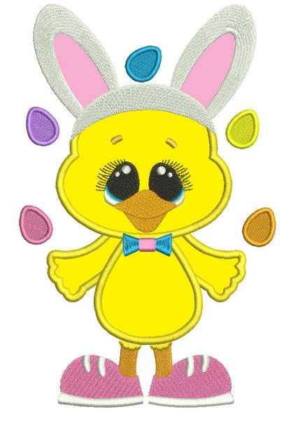 Little Chick Juggling Easter Eggs Applique Machine Embroidery Design Digitized Pattern