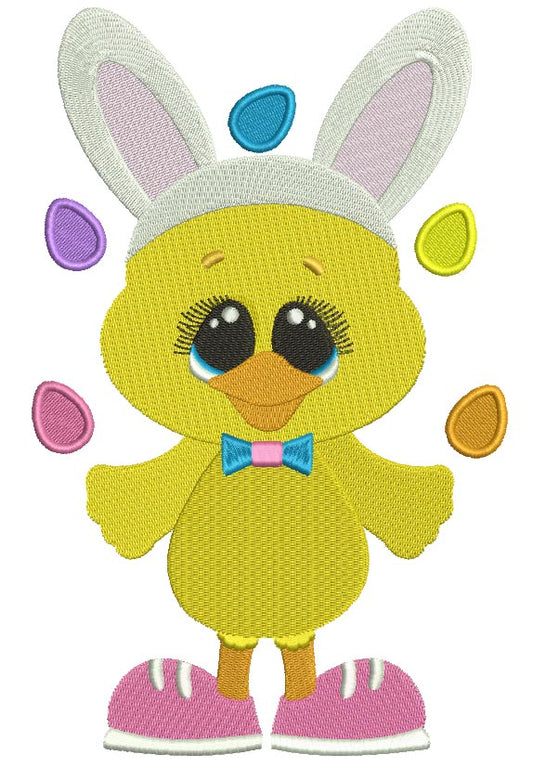 Little Chick Juggling Easter Eggs Filled Machine Embroidery Design Digitized Pattern