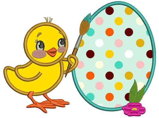 Little Chick Painting Easter Egg Applique Machine Embroidery Design Digitized Pattern