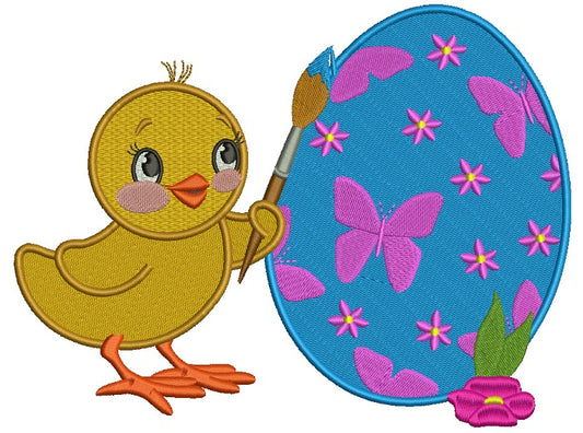 Little Chick Painting Easter Egg Filled Machine Embroidery Design Digitized Pattern