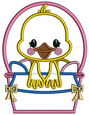Little Chick Sitting Inside Basket With Easter Eggs Applique Machine Embroidery Design Digitized Pattern