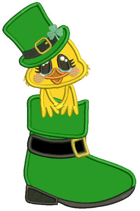 Little Chick Sitting Inside a Big Boot Applique St. Patrick's Day Machine Embroidery Design Digitized Pattern