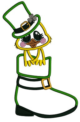 Little Chick Sitting Inside a Big Boot Applique St. Patrick's Day Machine Embroidery Design Digitized Pattern