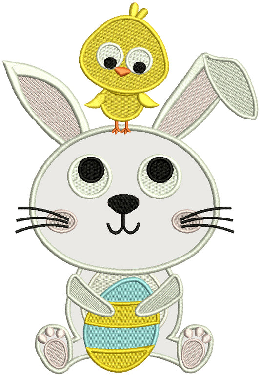 Little Chick Sitting On Easter Bunny Applique Machine Embroidery Design Digitized Pattern