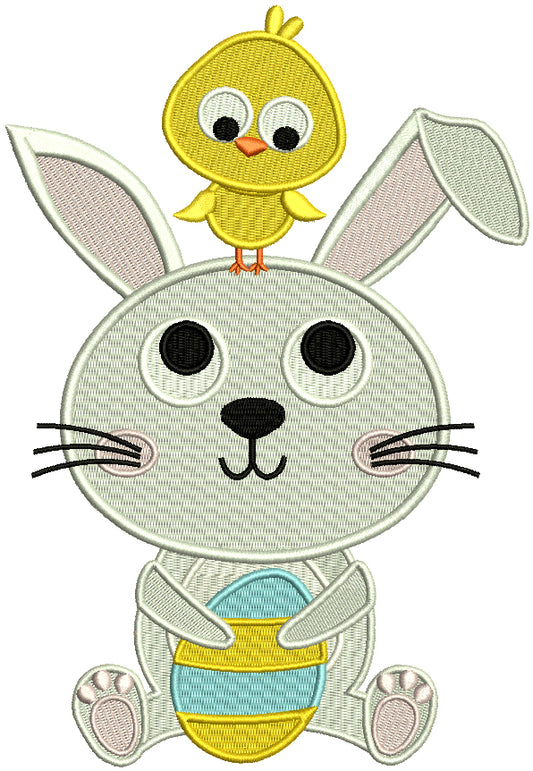 Little Chick Sitting On Easter Bunny Filled Machine Embroidery Design Digitized Pattern