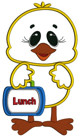 Little Chick WIth A Lunchbox Applique Machine Embroidery Digitized Design Pattern