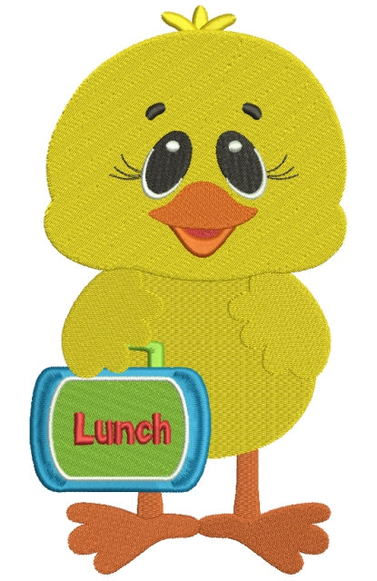 Little Chick WIth A Lunchbox Filled Machine Embroidery Digitized Design Pattern