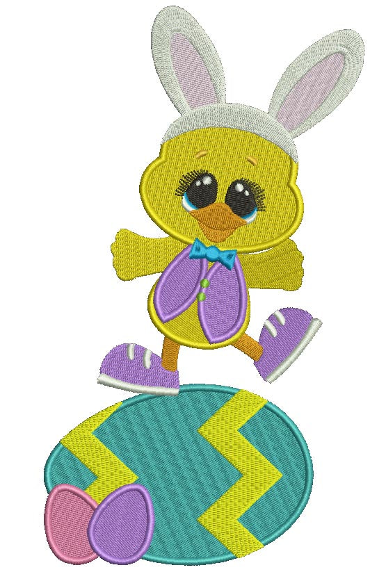 Little Chick on Easter Egg Filled Machine Embroidery Design Digitized Pattern