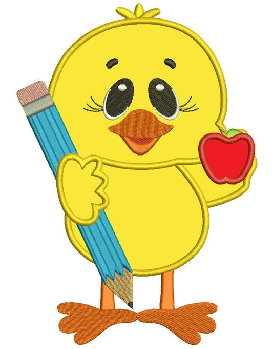 Little Chick with a Big Pen School Applique Machine Embroidery Digitized Design Pattern