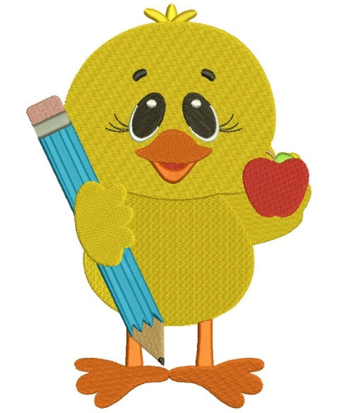 Little Chick with a Big Pen School Filled Machine Embroidery Digitized Design Pattern