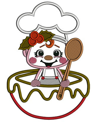 Little Cook With a Big Spoon Filled With Candy Christmas Applique Machine Embroidery Design Digitized Pattern