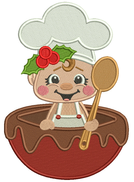 Little Cook With a Big Spoon Filled With Candy Christmas Filled Machine Embroidery Design Digitized Pattern