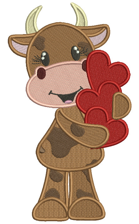 Little Cow Holding Hearts Filled Valentine's Day Machine Embroidery Design Digitized Pattern