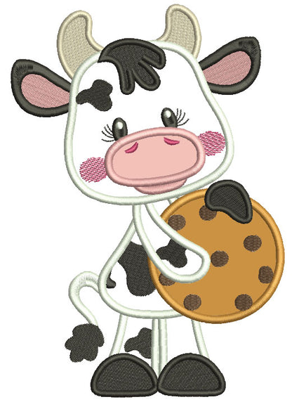 Little Cow Holding a Cookie Applique Machine Embroidery Design Digitized Pattern