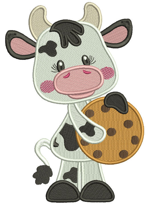 Little Cow Holding a Cookie Filled Machine Embroidery Design Digitized Pattern