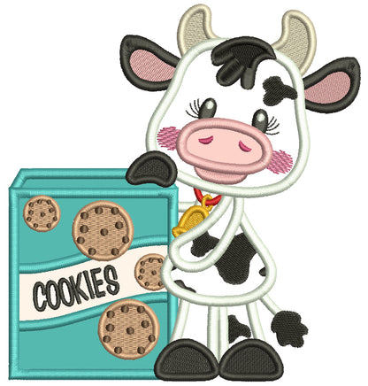 Little Cow With Cookies Applique Machine Embroidery Design Digitized Pattern