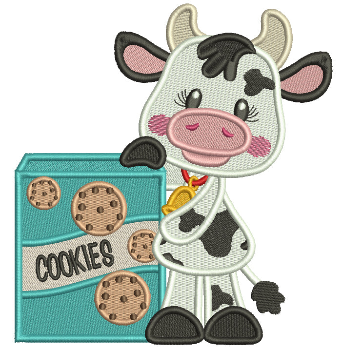 Little Cow With Cookies Filled Machine Embroidery Design Digitized Pattern