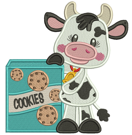 Little Cow With Cookies Filled Machine Embroidery Design Digitized Pattern