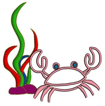 Little Crab Applique with Grass Marine Machine Embroidery Digitized Design Pattern - Instant Download - 4x4 , 5x7, and 6x10 -hoops