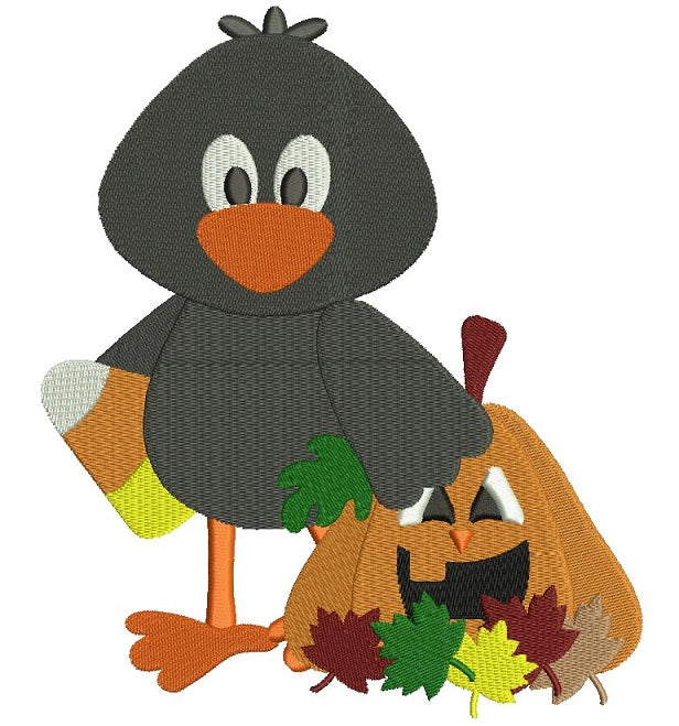 Little Crow With Pumpkin and Candy Corn Filled Machine Embroidery Design Digitized Pattern