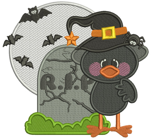 Little Crow Wizard RIP and Bats Halloween Filled Machine Embroidery Design Digitized Pattern