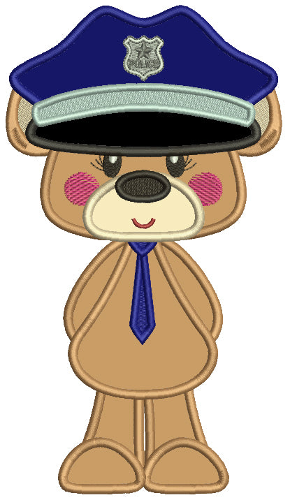 Little Cute Bear Police Officer Applique Machine Embroidery Design Digitized Pattern